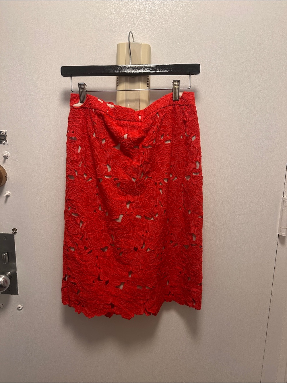 Alice + Olivia Red Floral Lace Midi Skirt